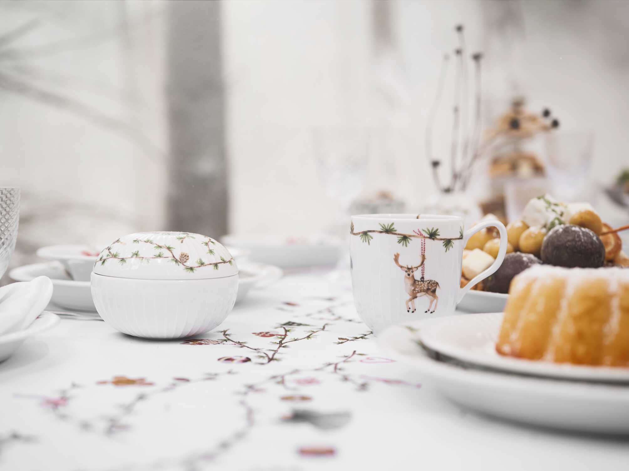 Hammershøi Christmas bonbonniere, hvid m. deko - Ø12 cm